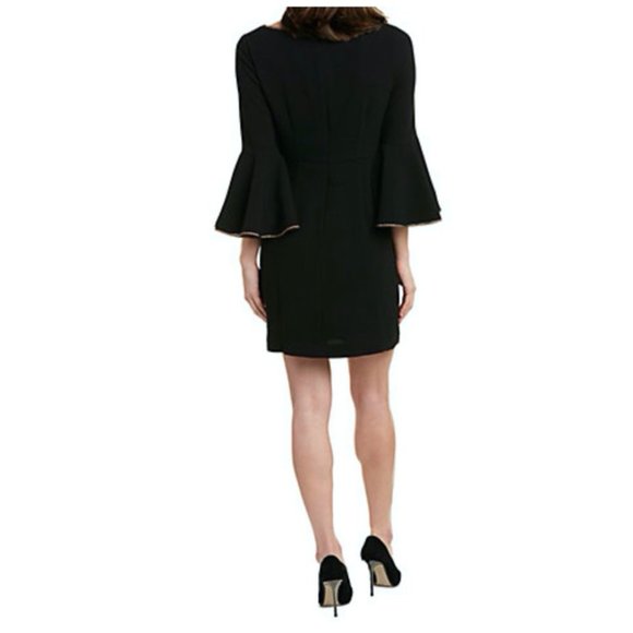 Trina Turk Black Dress Bell Sleeves Gold Edges NWT - Picture 4 of 6